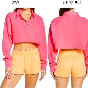 Free People Pink Cropped Sweatshirt